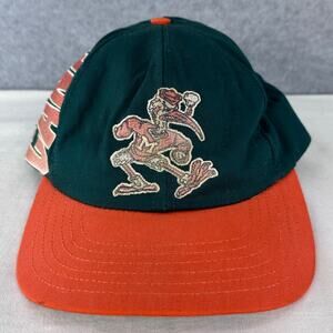 VTG Miami Canes Snapback Hurricanes Cap 90s USA Made Embroidered Green Orange